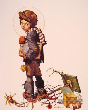 petit garçon tenant tableau de craie 1927 Norman Rockwell Peinture à l'huile
